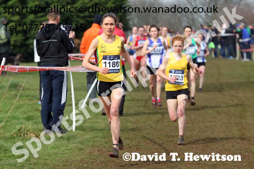 Rosie Smith (North East) in the chasing group during the senior womens Inter Counties Cross Country, Cofton Park, Birmingham. Photo: David T. Hewitson/Sports for All Pics